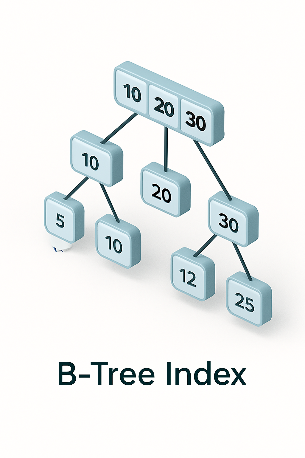 Diagram of a balanced B-Tree index structure used in PostgreSQL for efficient range queries.